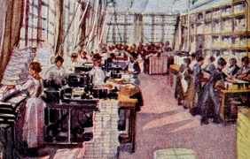 Bild 4 - Kartonagensaal der Garbaty Fabrik 1916 (Quelle: www.ansichtskarten-pankow.de)