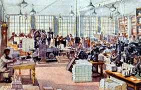 Bild 5 - Banderoliersaal der Garbatyfabrik 1916 (Quelle: www.ansichtskarten-pankow.de)